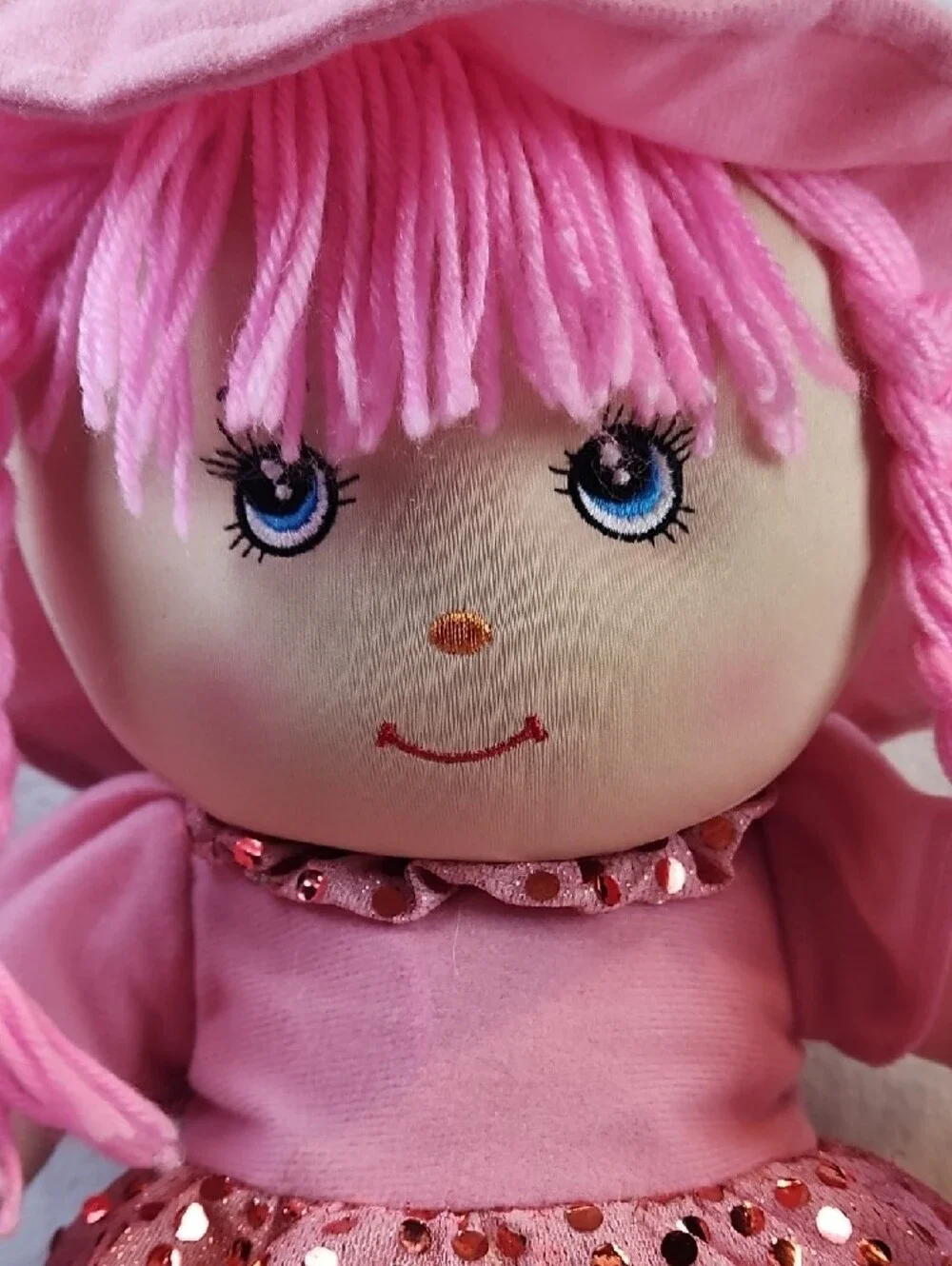 Pink Sequin-Skirt Plush Rag Doll - Soft Cuddle Toy